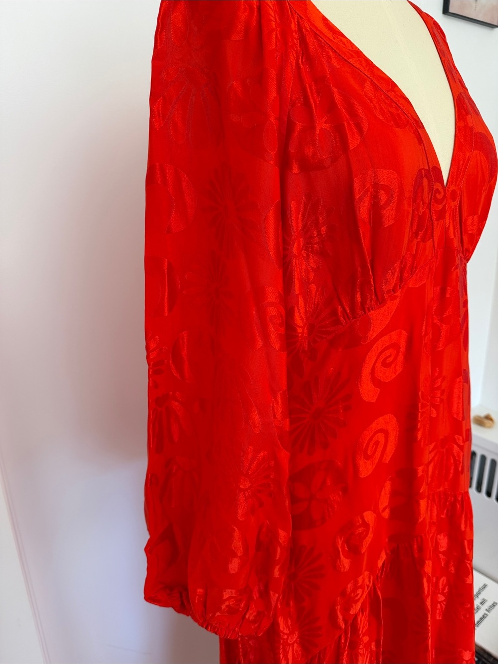 Anthropologie Red V-Neck Long Sleeve Maxi Dress - Picture 3 of 7